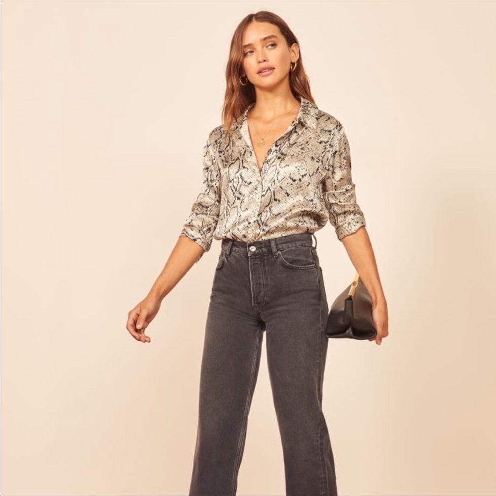 Reformation Silk shirt snakeskin print top M